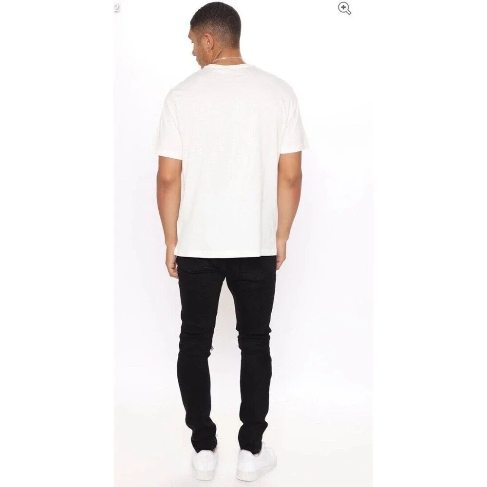 Fashion Nova Men Black Distressed Skinny Jeans Zip Knee Stretch Size 38x31